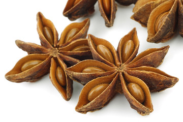 dried star anise  (Illicium verum) on a white background