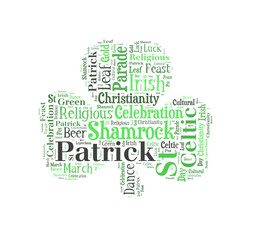 Green shamrock word cloud on white background