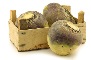 fresh turnip(brassica rape rapa) in a wooden crate