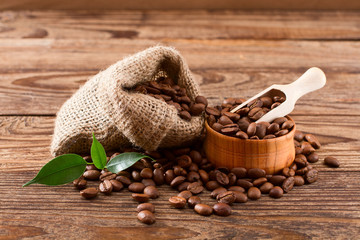 coffee beans on wood texture