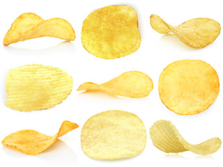 Naklejka premium Set of potato chips close-up