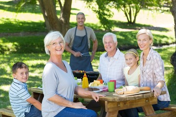 Happy family having picnic in the park