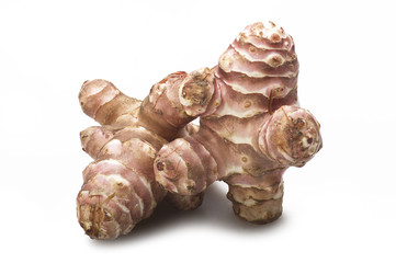 Jerusalem artichoke, topinambur close up on the white