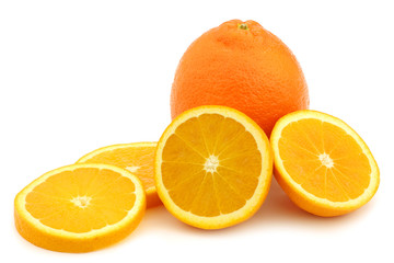 Fototapeta na wymiar minneola fruit and a cut one in slices on a white background