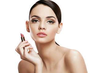 Charming young woman with lipstick