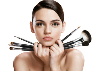 Beautiful young woman with tassels, skin care concept