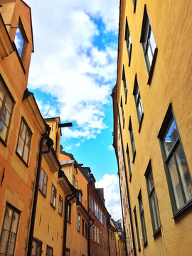 Bright buildings in the old center of Stockholm