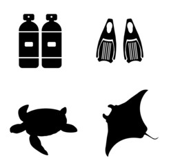 Plongée et animaux sous marin en 4 icônes
