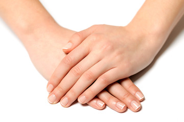 Fingernail woman hand with france manicure