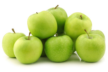 freshly harvested "Granny Smith" apples  on a white background