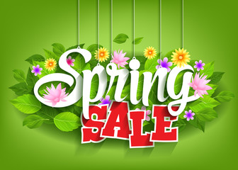 Spring Sale Word with Butterflies, Leaves and flowers