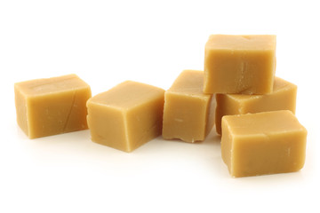 traditional caramel fudge on a white background