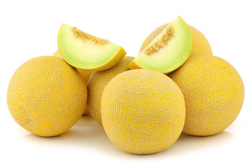fresh galia melons on a white background