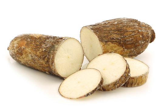 Cut Cassava Root On A White Background