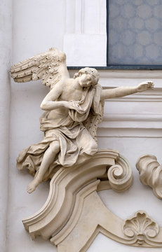 Angel on the portal of Mariahilf church in Graz, Austria
