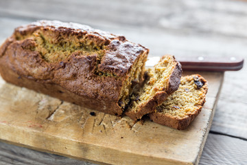 Pumpkin bread on the wooden board