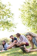 Classmates revising together on campus