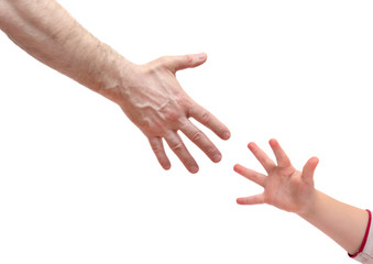 man's hand and   hand baby isolated on white background. Various