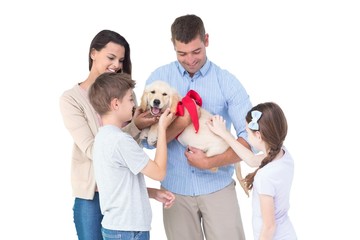 Happy family with dog