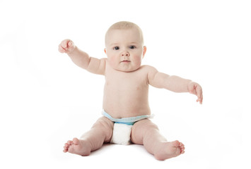 Sweet little boy on studio white background