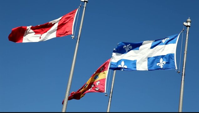 Flags of Canada, Quebec and the University Laval in Quebec City