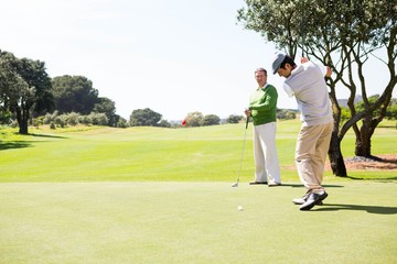 Obraz premium Golfing friends teeing off