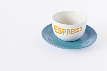 Coffee cup and plate on a white backgound