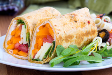 sandwich tortilla wrap closeup on plate