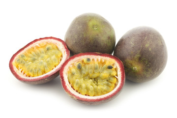 bunch of passion fruits on a white background