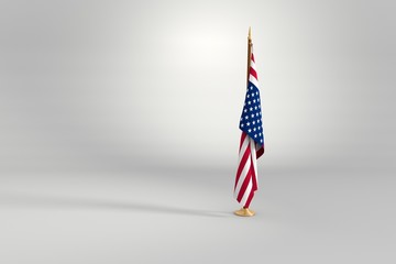 United States flag 3D illustration on a wooden mast