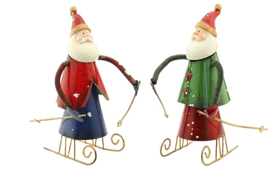 Old vintage metal Santa Claus figures on a sleigh usable for chr