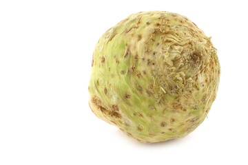 fresh celery root (Apium graveolens var. rapaceum) on a white ba