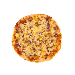 Delicious italian pizza isolated on white background. Top view.