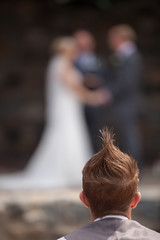 guest mohawk wedding bride groom