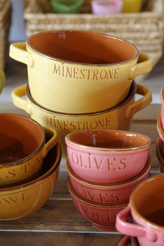 pottery in different colors and shapes
