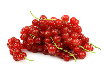 a string of red currant on a white background