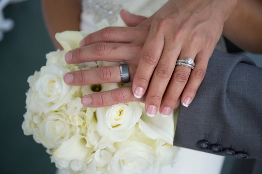 wedding ring hand white flower love