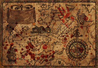 Pirate map with bloody drops