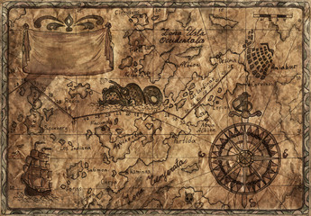 Fototapeta na wymiar Pirate map with desaturated effect and old paper texture