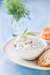 Soft cheese spread with salmon and green onion