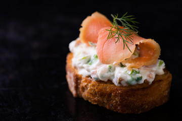 Canape with smoked salmon and cream cheese