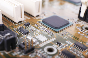 Computer motherboard, macro view