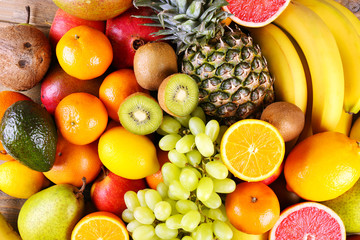 Assortment of exotic fruits close-up