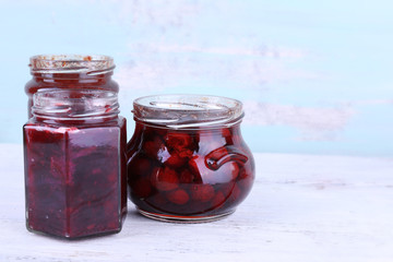 Homemade jars of fruits jam