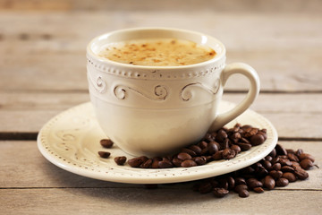 Cup of coffee on table close-up