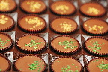Tasty chocolate candies, close up