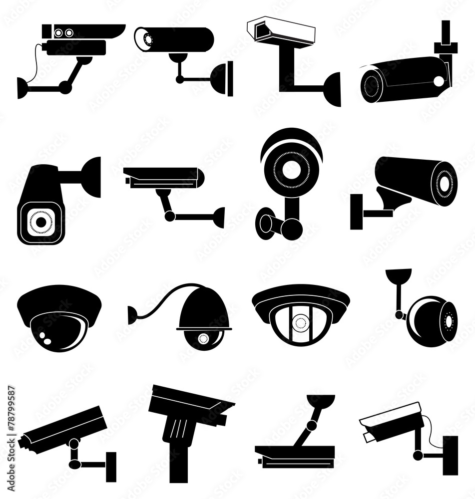 Wall mural security camera icons set