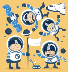 Set character astronauts in space and Rocket Ships Robots,Planet