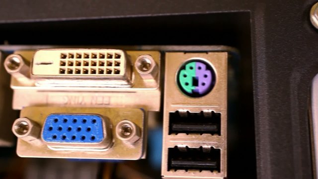 Close up computer Hardware. Motherboard with video card, sound