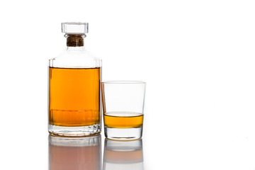 Whiskey on neat, with a whiskey bottle